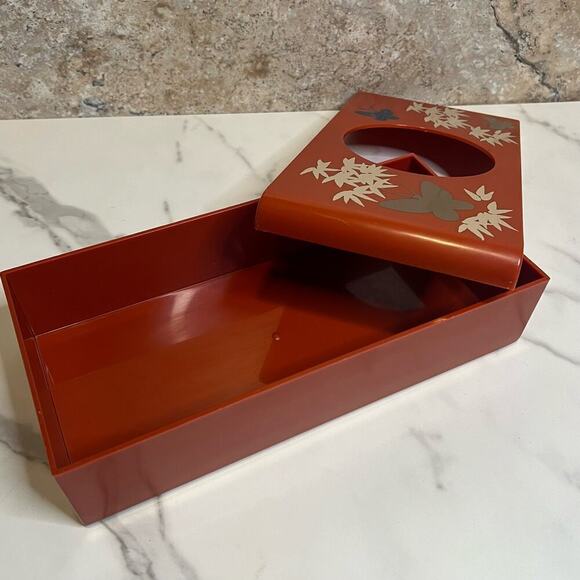 Vintage Retro Aquetta Ware Tissue Kleenex Holder Red Butterfly Floral Leaf MCM - Picture 13 of 13